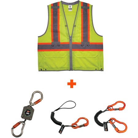 Glowear By Ergodyne Lime Hi Vis Tool Tethering Safety Vest Kit, Class 2, S/M 8231TVK